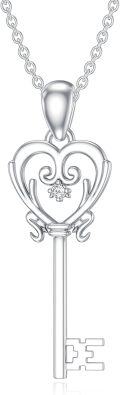 wholesale 925 Sterling Silver Heart-Shaped Pendant with Cubic Zirconia and Scroll Design for Women's Key Necklace Charm-0-0