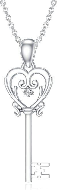 wholesale 925 Sterling Silver Heart-Shaped Pendant with Cubic Zirconia and Scroll Design for Women's Key Necklace Charm-Type 2