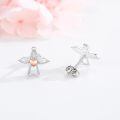 wholesale 925 Sterling Silver Guardian Angel Heart Stud Earrings with Wings and Beads for Women-0-4