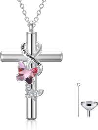 wholesale Sterling Silver Urn Cross Necklace for Ashes Cremation Jewelry with Funnel Kit-A_Pink Butterfly Urn Necklace Non-personalized