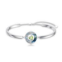 wholesale 925 Sterling Silver Blue Crystal Moon Star Bracelet Birthstone Jewelry Gift for Her-08-Peridot-Aug.