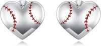 wholesale 925 Sterling Silver Heart-Shaped Baseball Stitching Stud Earrings for Sport Lovers Gift-05-Baseball