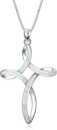 wholesale  Sterling Silver Blue White Opal Celtic Cross Necklace for Women -White Cross