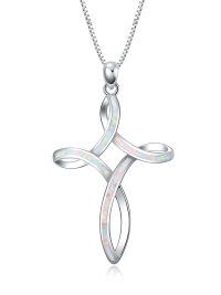 wholesale 925 Sterling Silver Turquoise and White Opal Celtic Cross Pendant Necklace for Women-White Cross