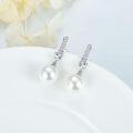 wholesale 925 Sterling Silver Freshwater Pearl Drop Earring with Leaves and Cubic Zirconia Gift for Her-0-1