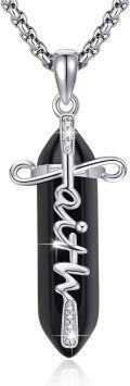 wholesale 925 Sterling Silver Black Onyx Cross Faith Pendant Christian  for Women Men-0-0
