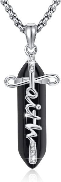 wholesale 925 Sterling Silver Black Onyx Cross Faith Pendant Christian  for Women Men-A