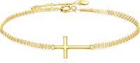 wholesale 14K Gold 58.5% Pure Cross Bracelet, Tarnish-Resistant Hypoallergenic Cable Chain, Adjustable 6.5-8.1 Inch, 1.46g, Gift Box-Double Layered