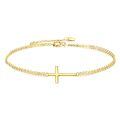wholesale 14K Gold 58.5% Pure Cross Bracelet, Tarnish-Resistant Hypoallergenic Cable Chain, Adjustable 6.5-8.1 Inch, 1.46g, Gift Box-0-0