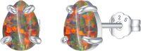 wholesale 925 Sterling Silver Red Fire Opal 925 Pear Shape Stud Earrings for Women-Brown