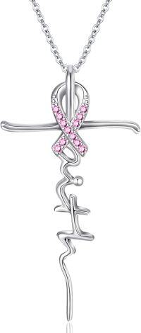 wholesale 925 Sterling Silver Birthstone Faith Cross Pendant Necklace for Women Religious Jewelry Gifts-Silver-10-Oct