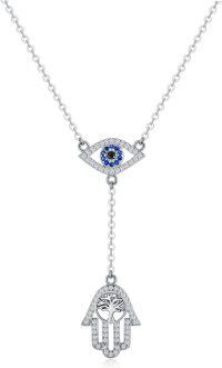 wholesale 925 Sterling Silver Evil Eye & Hamsa Hand Pendant Necklace with Tree of Life Charm - Protection Amulet s for Women-Evil eye with tree of life