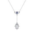 wholesale 925 Sterling Silver Evil Eye Hamsa Hand Lariat Necklace with Blue and White CZs Protection Amulet  for Women-0-0