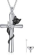 wholesale TOUPOP Cat Cross Urn Necklaces For Ashes S925 Sterling Silver Butterfly Cremation Jewelry Memorial Keepsake Jewelry With Funnel Filler For Women Men -0-0