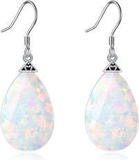 wholesale 925 Sterling Silver Opal Dangle Earrings October Birthstone Gifts for Mom-B-White Opal