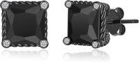 wholesale Black 925 Sterling Silver Black CZ Rope Edge Square Stud Earrings 8mm-A-Square CZ