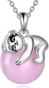 wholesale 925 Sterling Silver Pink Jade Bear Pendant Necklace for Women-Sloth Rose Quartz