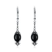 wholesale 925 Sterling Silver Blue Drop Earrings Wholesale With Cubic Zirconia-Black Onyx