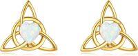 wholesale 14K Gold Heart-Shaped Triquetra Stud Earrings with White Fire Opals and Celtic Knot Design Luck Symbol Jewelry for Women Girls Gift Boxed-Celtic Knot Earrings Opal
