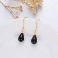 wholesale 14K Gold  Teardrop Black Onyx Drop Earrings with Cubic Zirconia - Valentines Day Gifts for Her-0-2