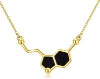 wholesale Sterling Silver Serotonin Molecule Necklace Chemical Jewelry Gift for Women-Serotonin Black Onyx Necklace
