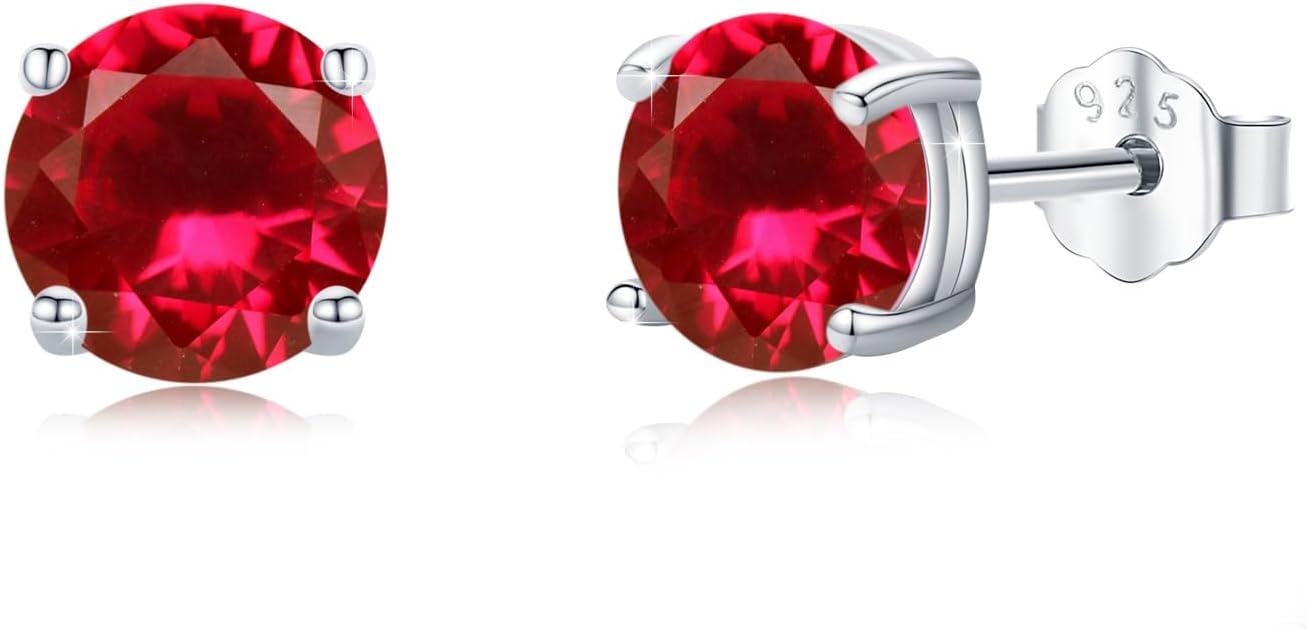 wholesale 925 Sterling Silver Ruby Red Gemstone Stud Earrings for Women Girls Gift Boxed-0-0
