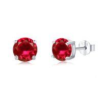 wholesale 925 Sterling Silver Ruby Red Gemstone Stud Earrings for Women Girls Gift Boxed-B-07 Pink