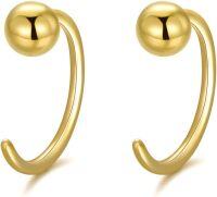 wholesale 14k Gold Minimalist Half Huggie Hoop Earrings for Women Dainty Gold Piercing Studs Hypoallergenic s for Girls and Teens-Gold Ball