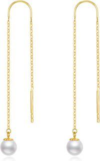 wholesale 14K Gold Freshwater Pearl Tassel Earrings, 5mm Flawless Pearls, Nickel-Free for Sensitive Ears, Elegant Gift for Women-Pearl 4