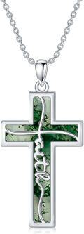 wholesale  Sterling Silver Genuine Gemstone Faith Cross Necklace for Women -0-25