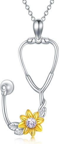 wholesale Sterling Silver Sunflower RN Caduceus Nursing Pendant-6-June