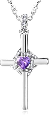 wholesale 925 Sterling Silver White Gold Plated Infinity Cross Birthstone Pendant Jewelry for Women-02-Feb Birthstone