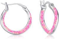 wholesale Sterling Silver Opal Hoop Earrings for Women Blue White Black Green Pink Orange Hypoallergenic Huggie Cartilage Mother s Day Jewelry-Pink Opal