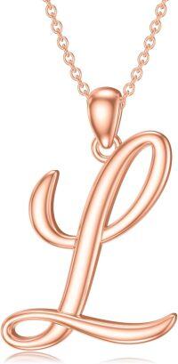 wholesale Sterling Silver 26 Letter Pendant Necklace-rose gold plated-Letter L