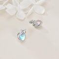 wholesale 925 Sterling Silver Heart Moonstone Cat Stud Earrings-0-3