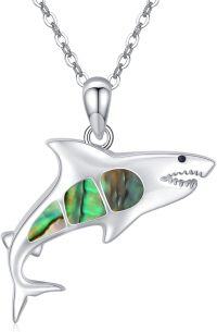 wholesale 925 Sterling Silver Abalone Shell Shark Pendant Necklace for Women Ocean Animal  45cm Chain Length-Shark
