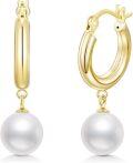 wholesale 14K Gold Freshwater Cultured Pearl 3mm Huggie Hoop Earrings with Snake Shape Pendant-0-0