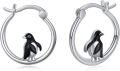 wholesale 925 Sterling Silver Penguin Enamel Huggie Hoop Earrings for Women Girls-0-0