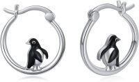 wholesale 925 Sterling Silver Penguin Enamel Huggie Hoop Earrings for Women Girls-Penguin