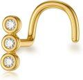 wholesale Gold Plated CZ Nostril Ring for Women - 3 Stone Design Nose Stud Hoop Earrings (18g/20g)-0-0
