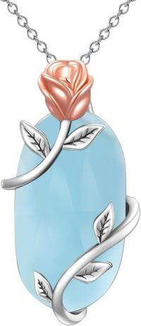 wholesale Sterling Silver Gemstone Dainty Pendant Necklace for Women Mom Gift-Rose-Aquamarine-March