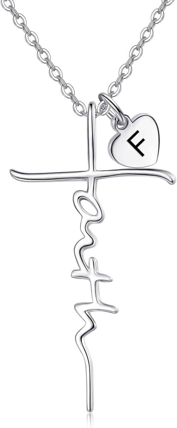 Sterling Silver Birthstone Faith Cross Pendant Necklace for Women-F-F