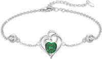 wholesale 925 Sterling Silver Zirconia Heart Birthstone Bracelet for Women Adjustable Gift-May 5