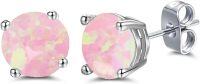 wholesale 925 Sterling Silver Green Fire Opal Round Stud Earrings - Multiple Sizes & Colors for Women Men Gifts-Jelly Pink