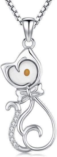 wholesale 925 Sterling Silver & Real Mustard Seed Necklace, Adjustable Chain, Hypoallergenic, Faith Jewelry Gift for Women-Cat