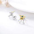 wholesale 925 Sterling Silver Honeycomb Bee Stud Earrings with Blue Crystal Eyes and Gold Accents-0-3
