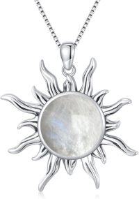 wholesale 925 Sterling Silver & Larimar Sun Charm Necklace – Rhodium Plated, 18.2 Inch -I_Moonstone