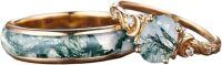 wholesale Sterling Silver Moss Agate Couple Rings Engagement Promise Wedding Gifts-Ellipse