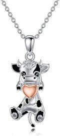 wholesale 925 Sterling Silver Heart-Shaped Pendant Cow Necklace for Women and Moms-0-0