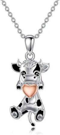 wholesale 925 Sterling Silver Heart-Shaped Pendant Cow Necklace for Women and Moms-Cow